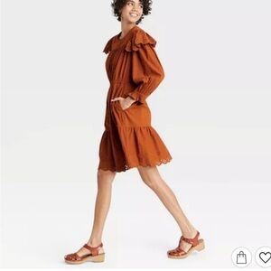 Universal Thread Ruffle Eyelet Long Sleeve Dress VGUC Size M